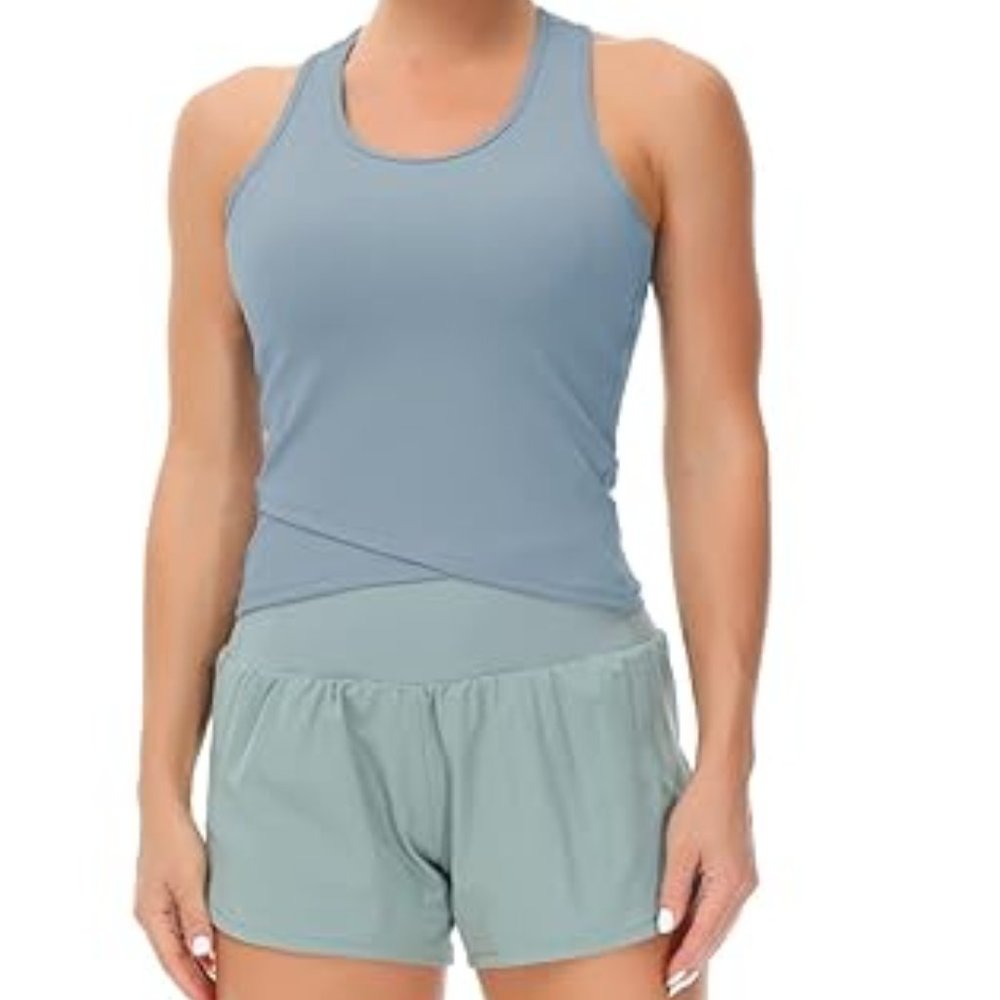 BNWT Women's Racerback Workout Tank Tops with Built in Bra Sleeveless Slim Fit
